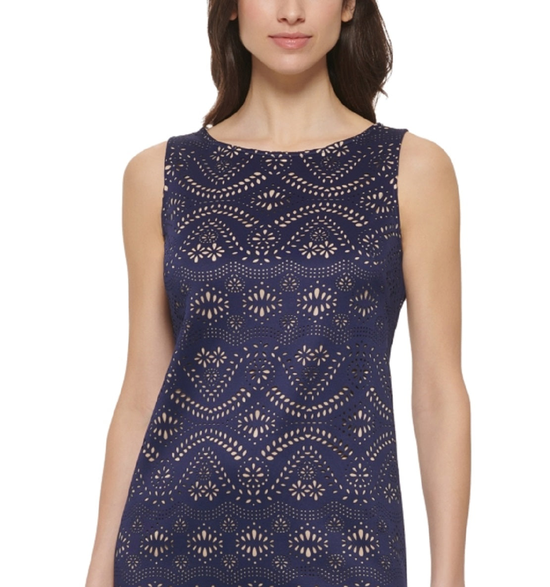 Jessica Howard Women's Laser Cut Scalloped Hem Shift Dress Blue Size 6Petite