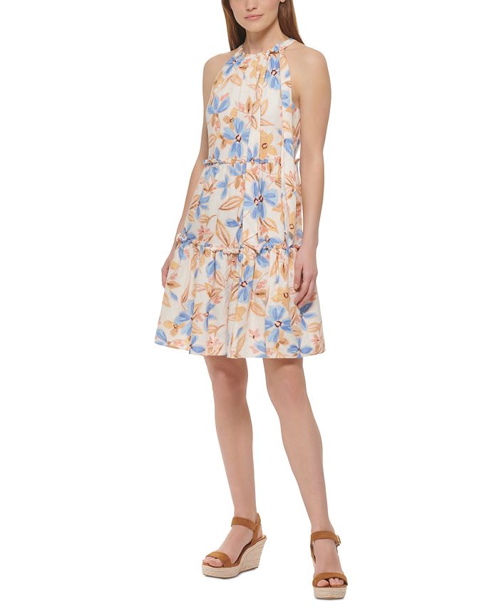 Vince Camuto Women's Floral Print Tiered Dress Blue Size 12