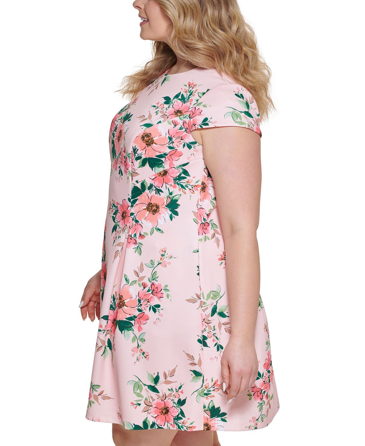Jessica Howard Women's Floral Print Pleated Mini Dress Pink Size 16W