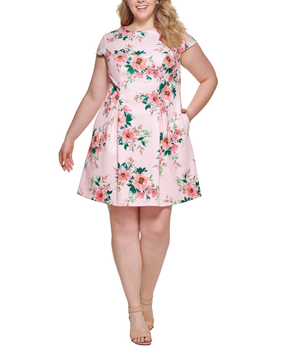 Jessica Howard Women's Floral Print Pleated Mini Dress Pink Size 16W