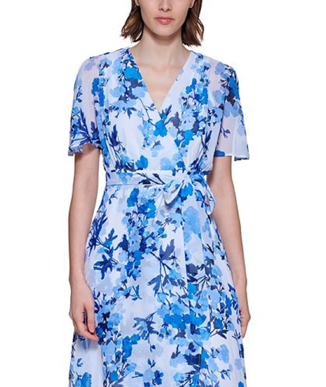 Jessica Howard Women's Tie Waist Chiffon Dress Blue Size 14