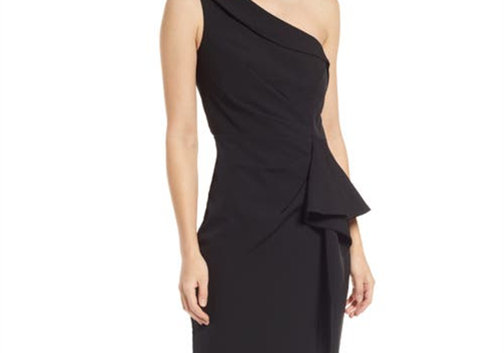 Vince Camuto Black One-Shoulder Ruffle Gown Size 8