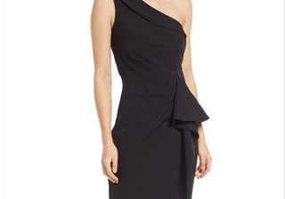 Vince Camuto Black One-Shoulder Ruffle Gown Size 8