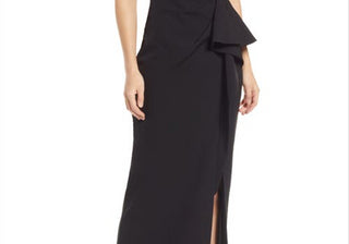 Vince Camuto Black One-Shoulder Ruffle Gown Size 8