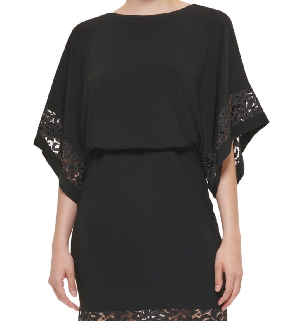 Jessica Howard Women's Lace Inset Blouson Dress Black Size 12