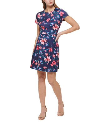 Vince Camuto Womens Printed Fit  Flare Dress Blue Size 2