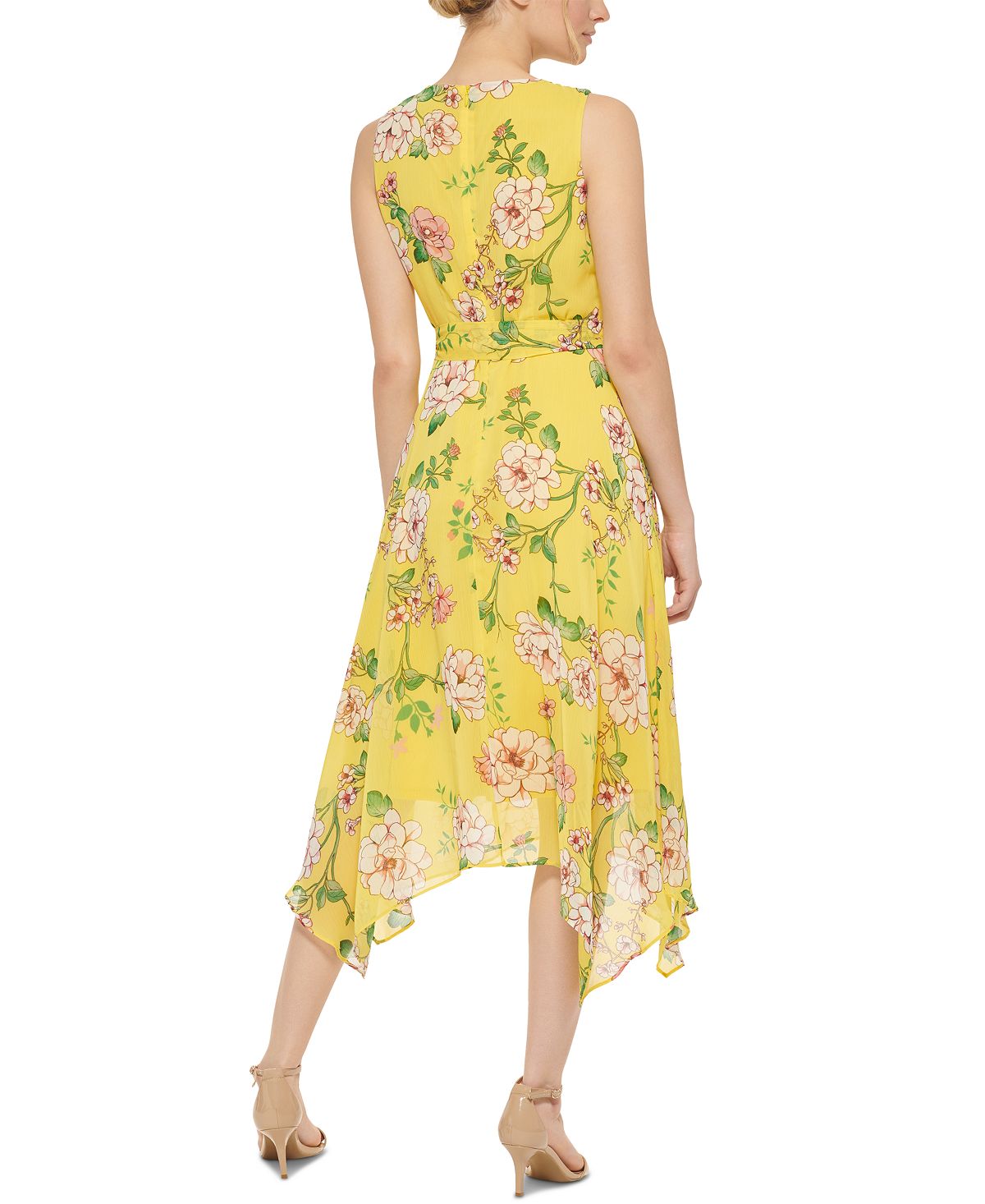 Jessica Howard Women's Pleated Neck Tie Waist Dress Yellow Size 6