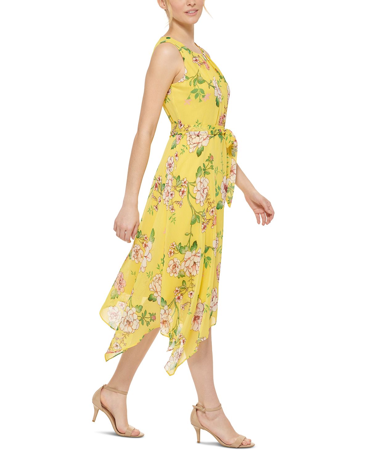 Jessica Howard Women's Pleated Neck Tie Waist Dress Yellow Size 6