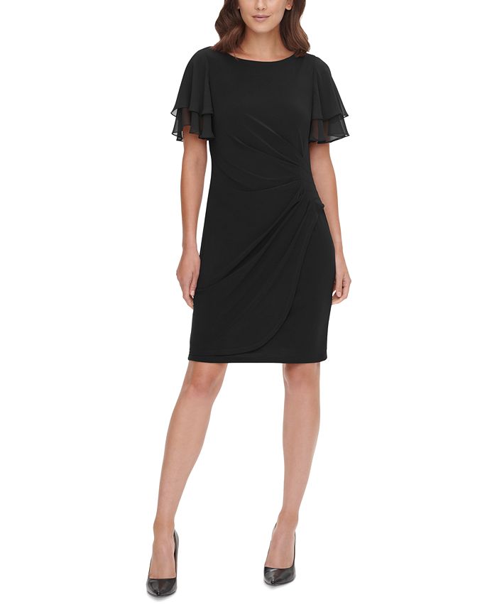Jessica Howard Women's Chiffon Sleeve Sheath Dress Black Size 6 Petite