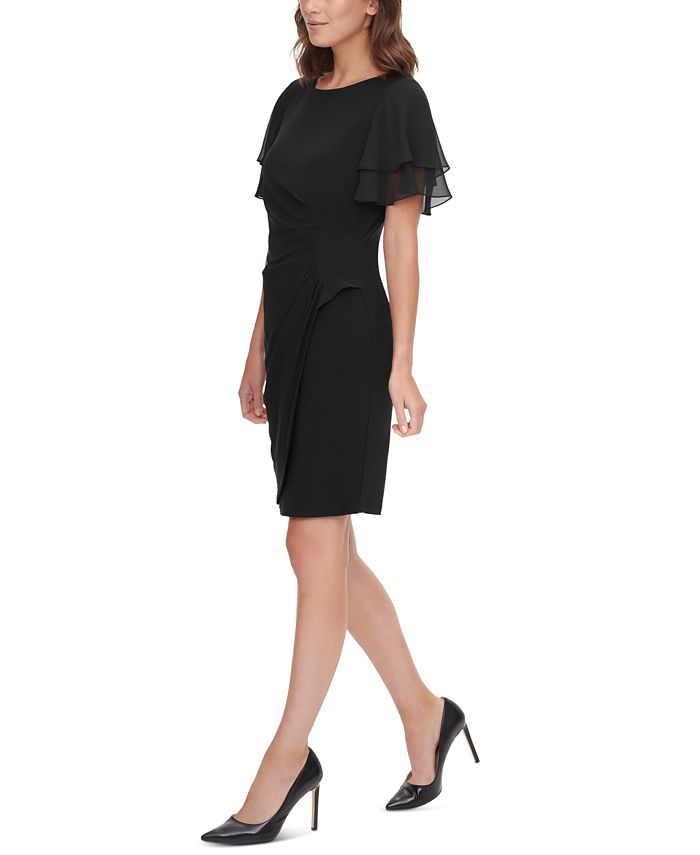 Jessica Howard Women's Chiffon Sleeve Sheath Dress Black Size 6 Petite