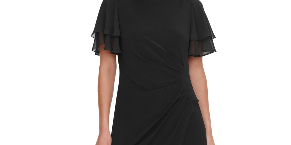 Jessica Howard Women's Chiffon Sleeve Sheath Dress Black Size 6 Petite