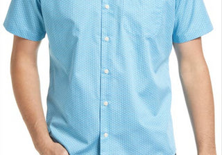 Peter Millar Marshall Print Cotton Short Sleeve Button-Up Shirt In Blue Opal Size Medium