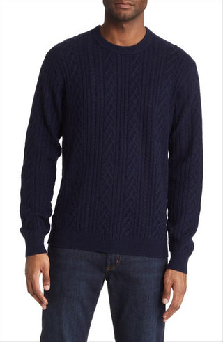Peter Millar Men's Ridge Cable Navy Wool Blend Sweater - Size Large