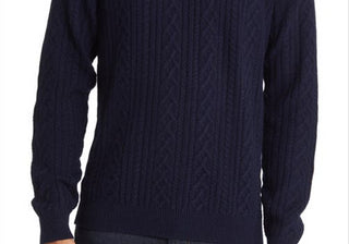 Peter Millar Men's Ridge Cable Navy Wool Blend Sweater - Size Large