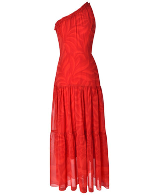 Taylor Women's Printed One Shoulder Maxi Dress Red Size 6