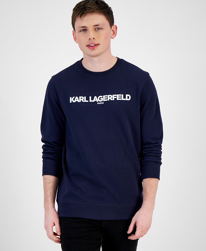 Karl Lagerfeld Paris Men's Slim Fit French Terry Logo Sweatshirt Blue