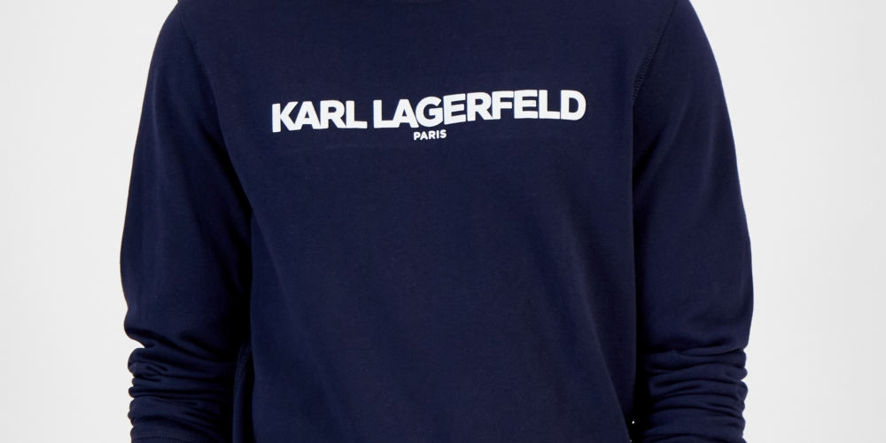 Karl Lagerfeld Paris Men's Slim Fit French Terry Logo Sweatshirt Blue