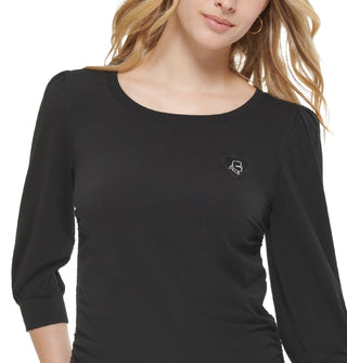 Karl Lagerfeld Paris Women's Side Drawstring Knit Top Black Size Large