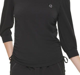 Karl Lagerfeld Paris Women's Side Drawstring Knit Top Black Size Large