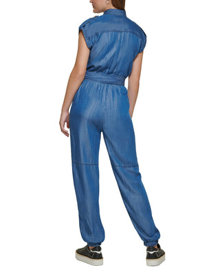 Karl Lagerfeld Paris Women's Belted Utility Jumpsuit Blue Size 10