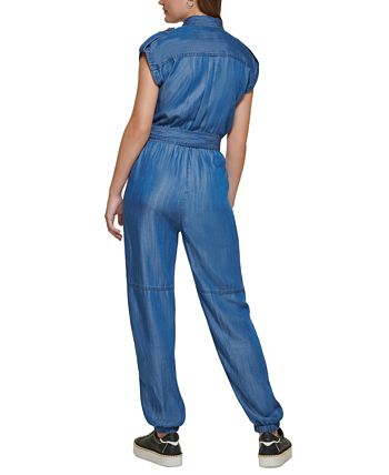 Karl Lagerfeld Paris Women's Belted Utility Jumpsuit Blue Size 8