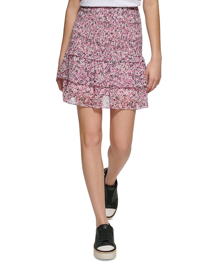 Karl Lagerfeld Paris Women's Printed Ruffle Tiered Skirt Pink Size Small