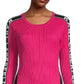 Karl Lagerfeld Paris Women's Colorblock Ribbed T-Shirt Pink Size Medium