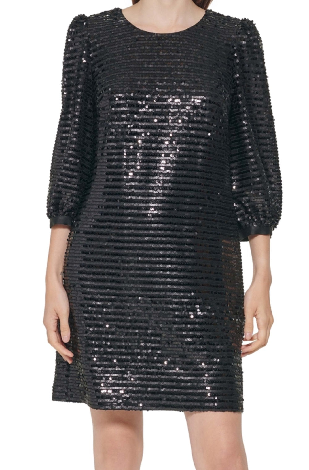 Karl Lagerfeld Paris Women's Sequined Puff Sleeve Sheath Dress Black Size 8