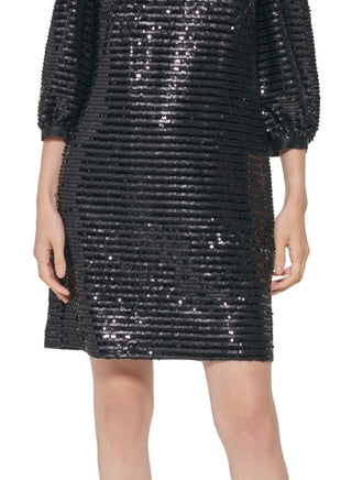 Karl Lagerfeld Paris Women's Sequined Puff Sleeve Sheath Dress Black Size 4