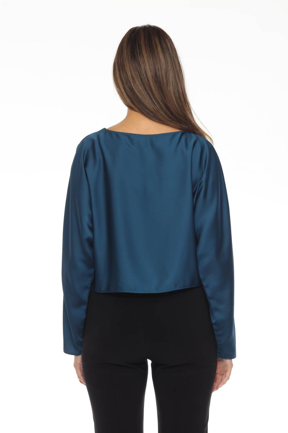 Joseph Ribkoff - Boat Neck Long Sleeve Loose Fit Satin Top