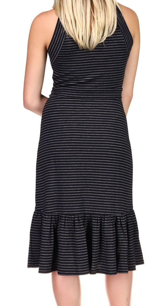 Michael Kors Women's Belted Striped Midi Dress Black Size Large