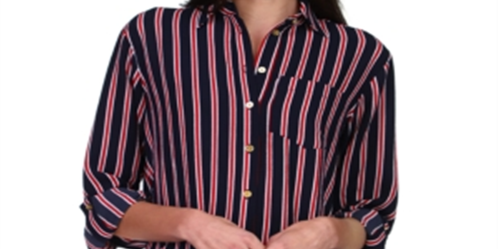 Michael Kors Women's Striped Oversized Button Down Shirt Blue Size X-Large