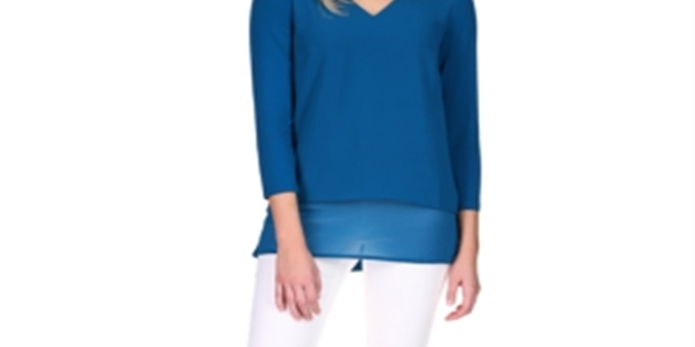 Michael Kors Women's Layered Mixed Media Top Blue Size Petite X-Large