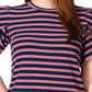 Michael Kors Women's Striped Tulip-Sleeve Knit Top Blue Size Petite Large