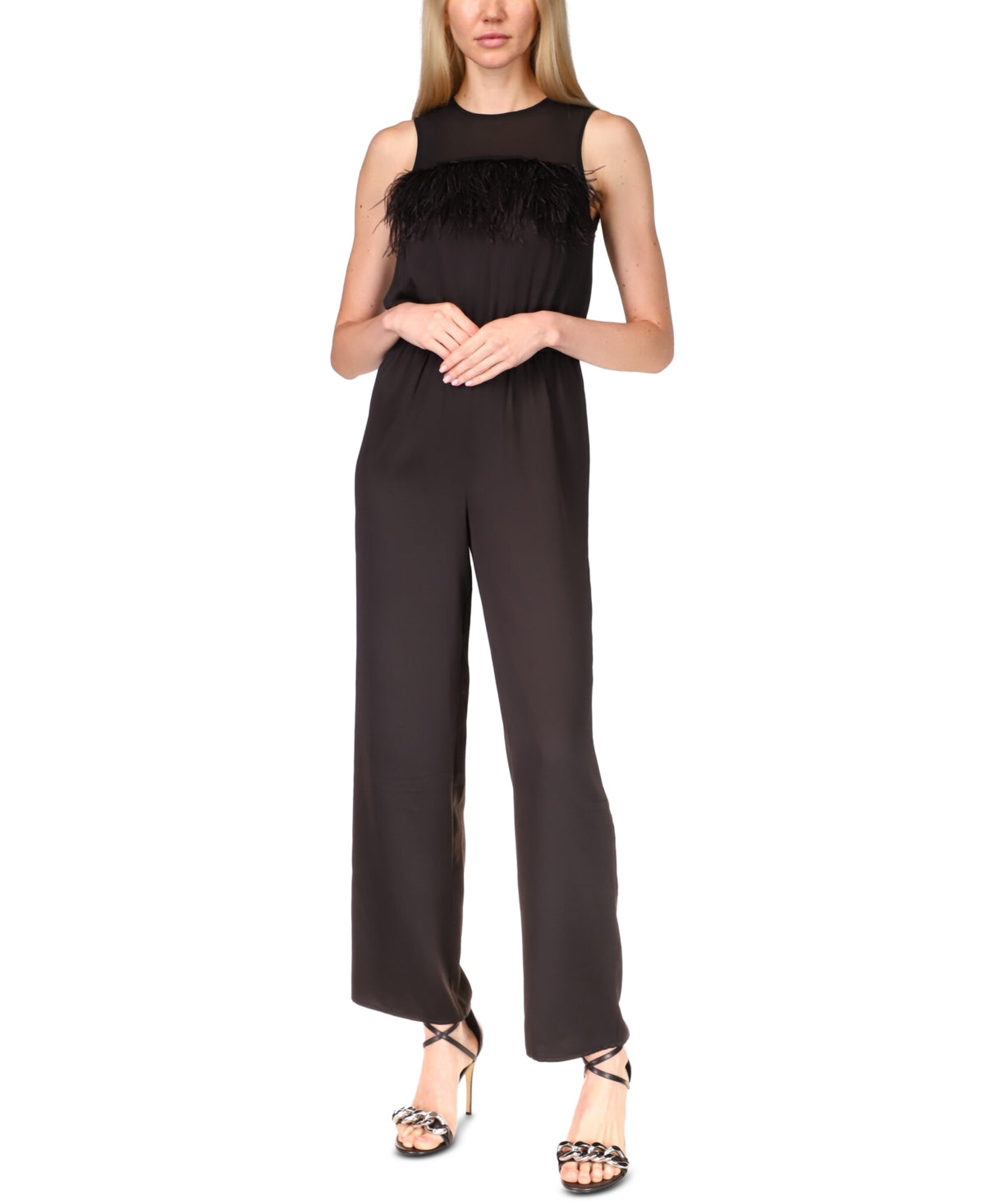 Michael Kors Women's Feather Trim Jumpsuit Black Size 6