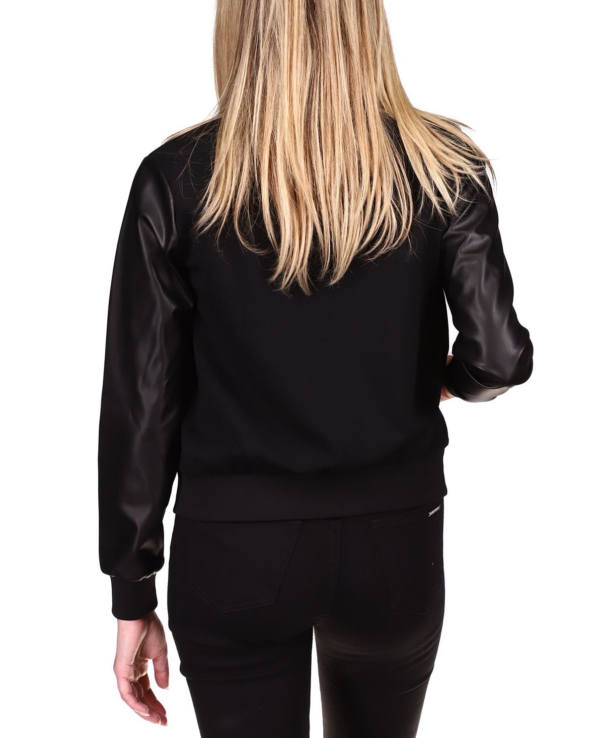 Michael Kors Women's Mixed Media Bomber Jacket Black Size Petite Medium