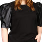 Michael Kors Women's Faux Leather Puff Sleeve Top Black Size 0X