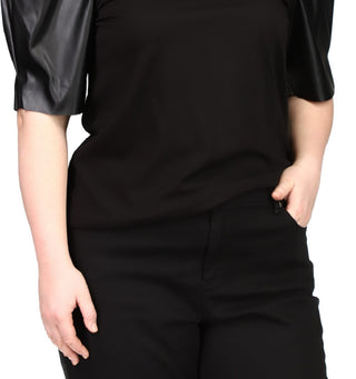 Michael Kors Women's Faux Leather Puff Sleeve Top Black Size 0X