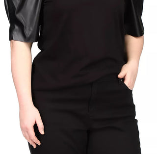 Michael Kors Women's Faux Leather Puff Sleeve Top Black Size 3X
