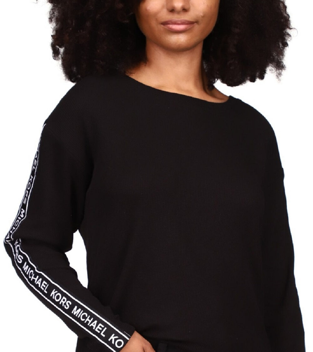 Michael Kors Women's Logo Waffle Knit Top Black