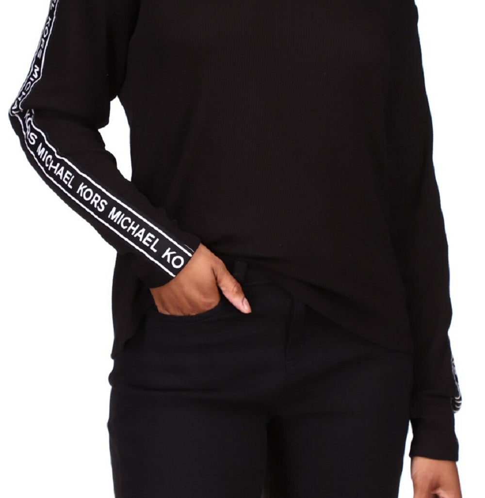 Michael Kors Women's Logo Waffle Knit Top Black