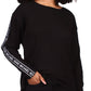 Michael Kors Women's Waffled Logo Tape Sleeve Top Black Size Petite Large
