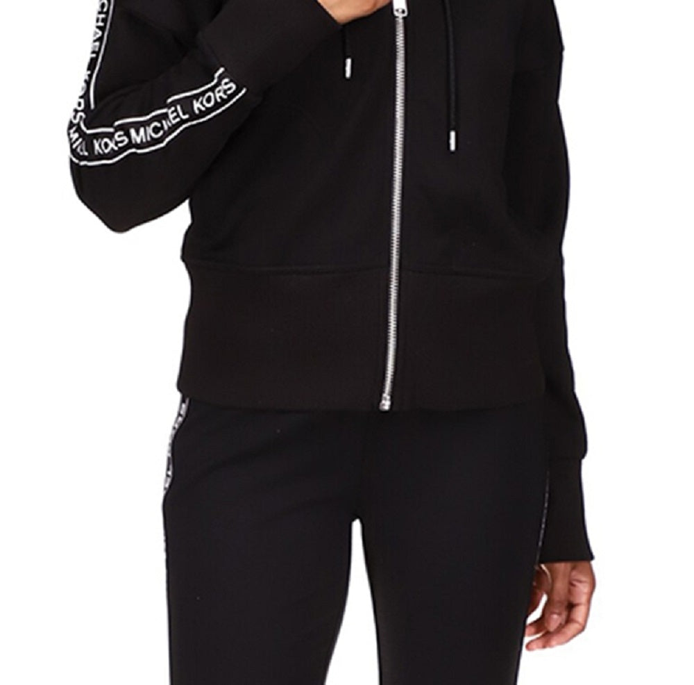Michael Kors Women's Logo Stripe Zipper Hoodie Black Size Petite X-Small