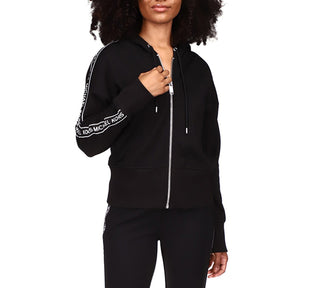 Michael Kors Women's Logo Stripe Zipper Hoodie Black Size Petite X-Small