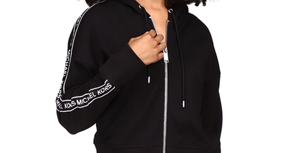 Michael Kors Women's Logo Stripe Zipper Hoodie Black Size Petite Small