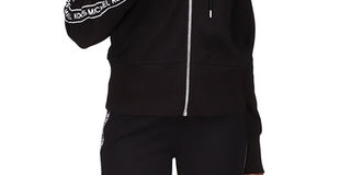 Michael Kors Women's Logo Stripe Zipper Hoodie Black Size Petite Small