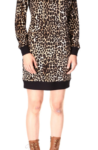 Michael Kors Women's Cheetah Print Velour Dress Brown Size Small