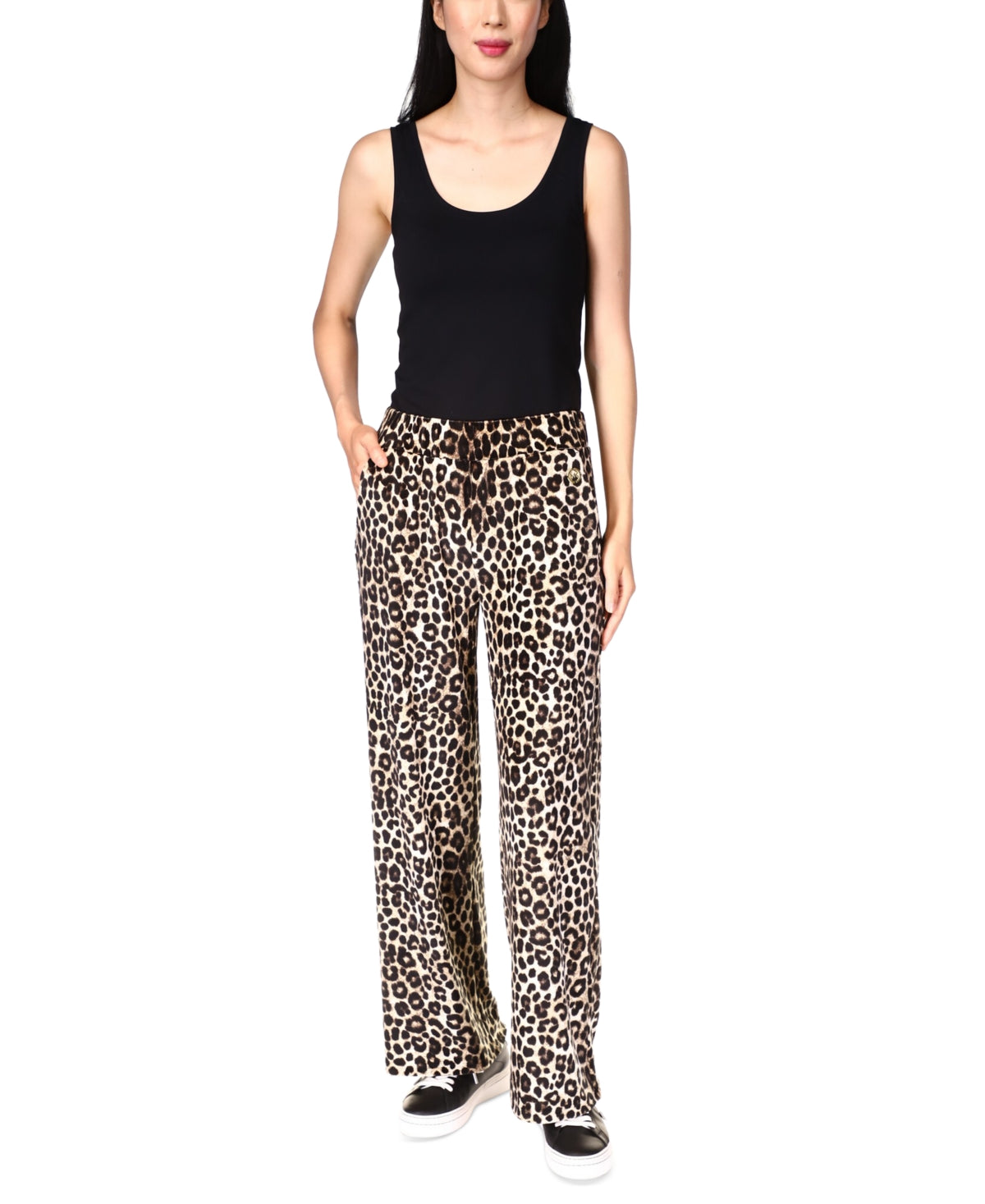 Michael Kors Women's Cheetah Print Straight Leg Pants Brown Size Petite X-Small