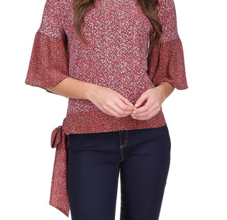 Michael Kors Women's Bell Sleeve Tie Hem Top Red Size Petite X-Large