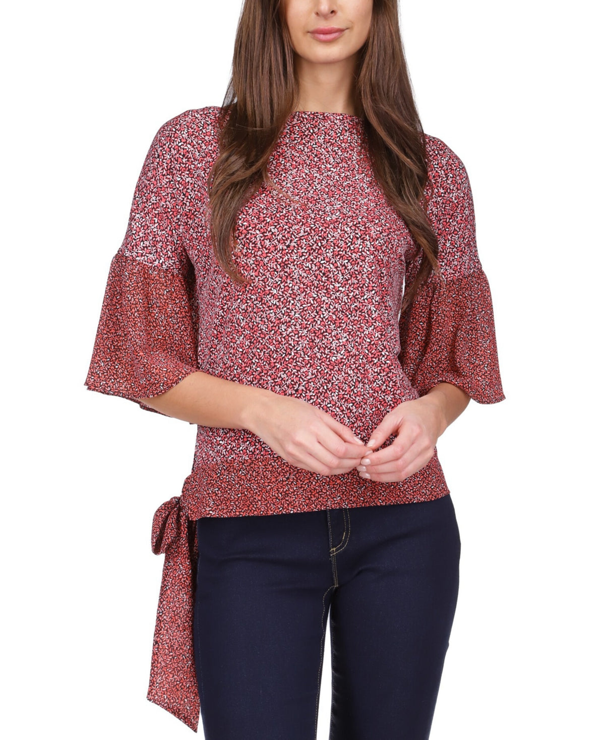 Michael Kors Women's Bell Sleeve Tie Hem Top Red Size Petite X-Large